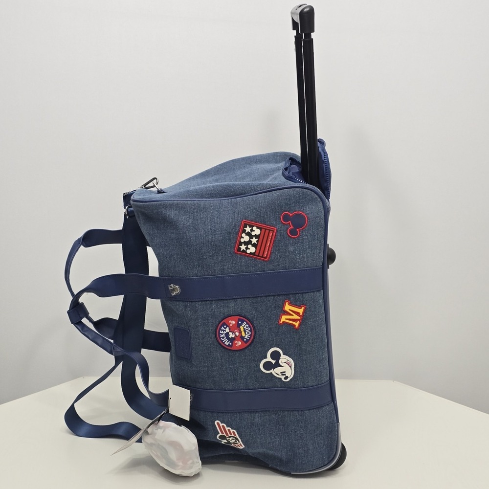 Disney Mickey Mouse Bioworld Wheeled Duffle Bag Set Blue Denim Style - Picture 7 of 13